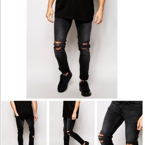 Religion Noize Skinny Fit Washed Black Jeans With Cut Outs